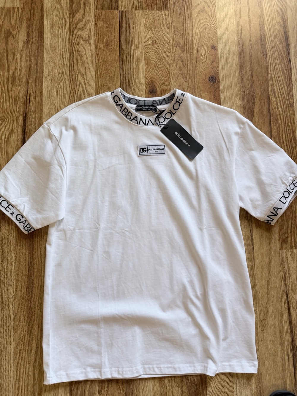 Dolce & Gabbana White Short Sleeve Logo Trim T-Shirt